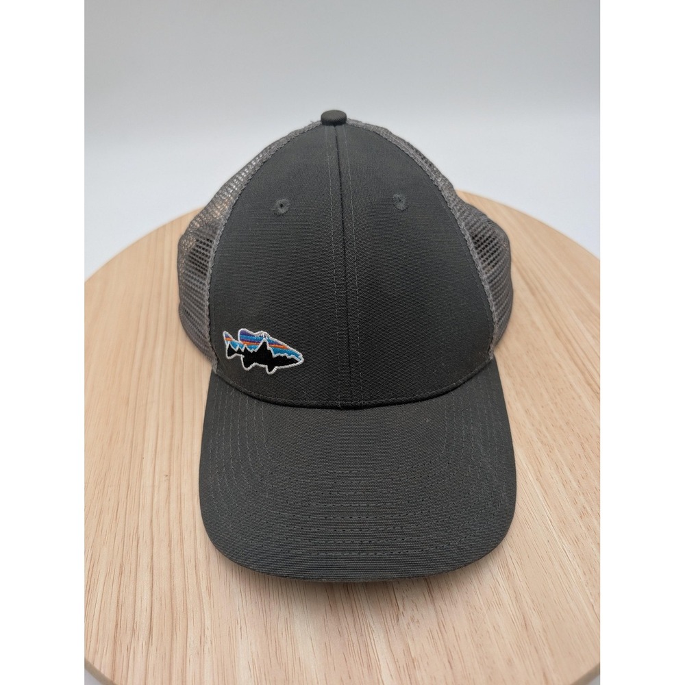 Patagonia Hat Cap Snap Back Trucker Gray Fish Logo Mens One Size Embroidered